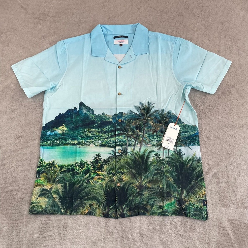 Roark‎ Gonzo Hinano Shirt Men Large Blue Scenic AOP Island Classic Fit SS NWT